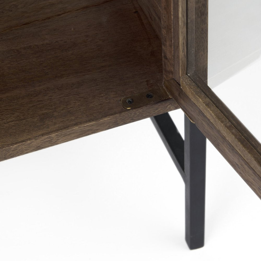 38" White Solid Wood Sideboard with Two Glass Doors