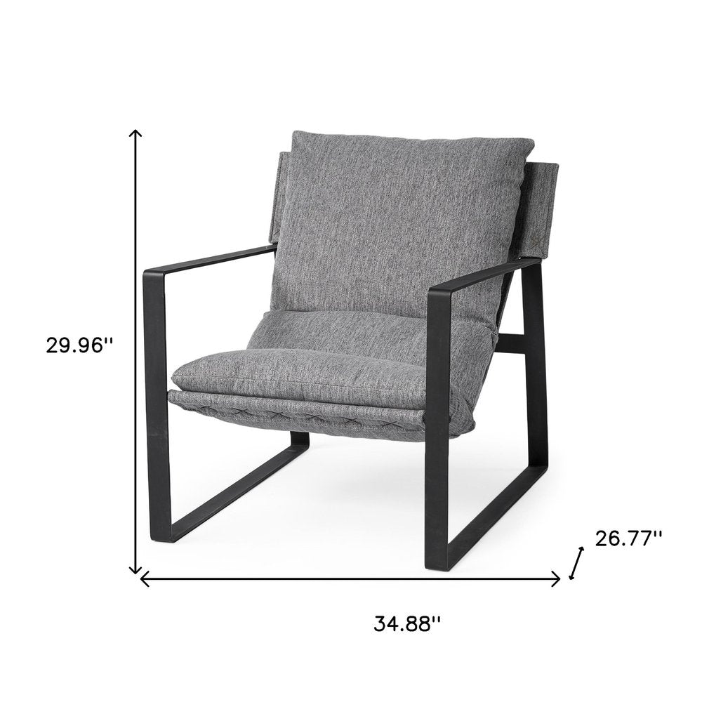 35" Gray and Black Fabric Wingback Chair