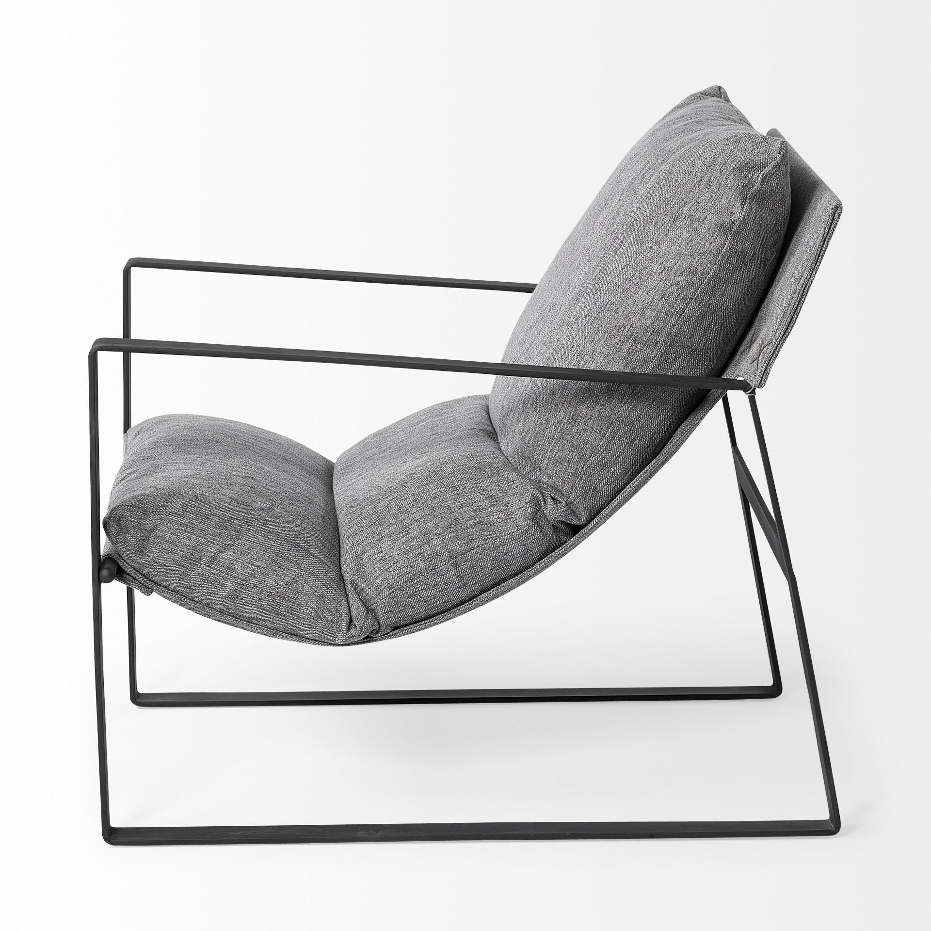 35" Gray and Black Fabric Wingback Chair