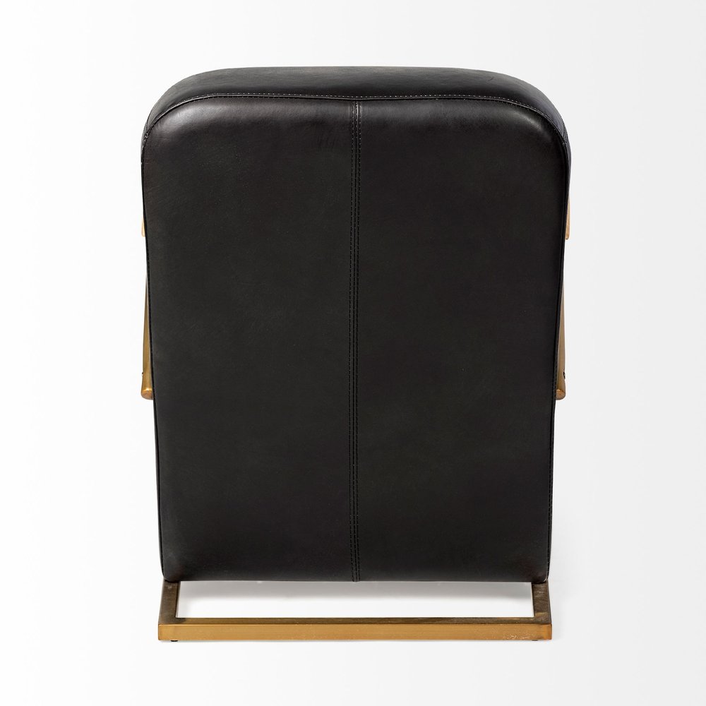 36" Black and Gold Leather Lounge Chair