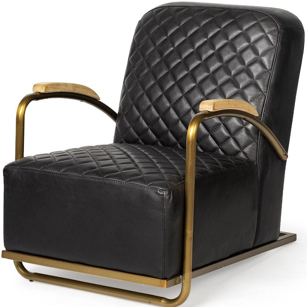 36" Black and Gold Leather Lounge Chair