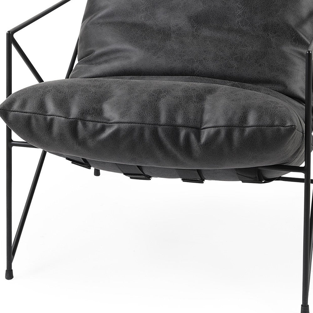 30" Black Faux Leather Distressed Wingback Chair