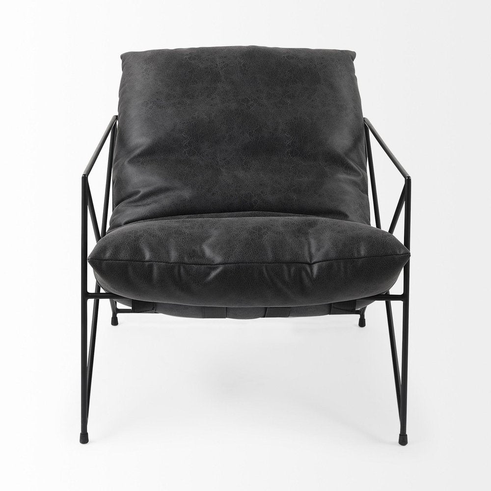 30" Black Faux Leather Distressed Wingback Chair
