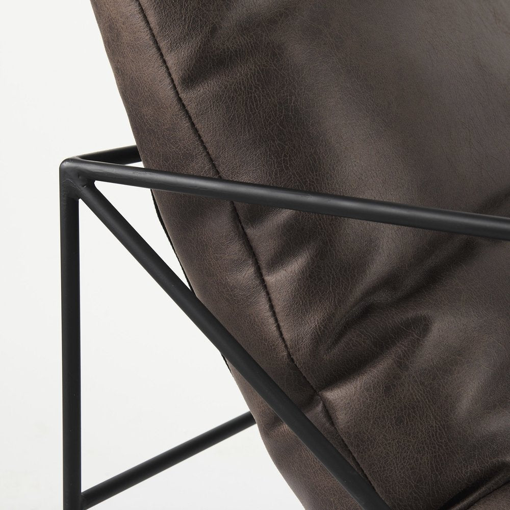 30" Black Faux Leather Distressed Wingback Chair