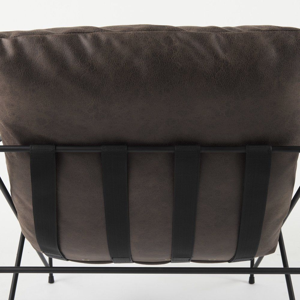 30" Black Faux Leather Distressed Wingback Chair