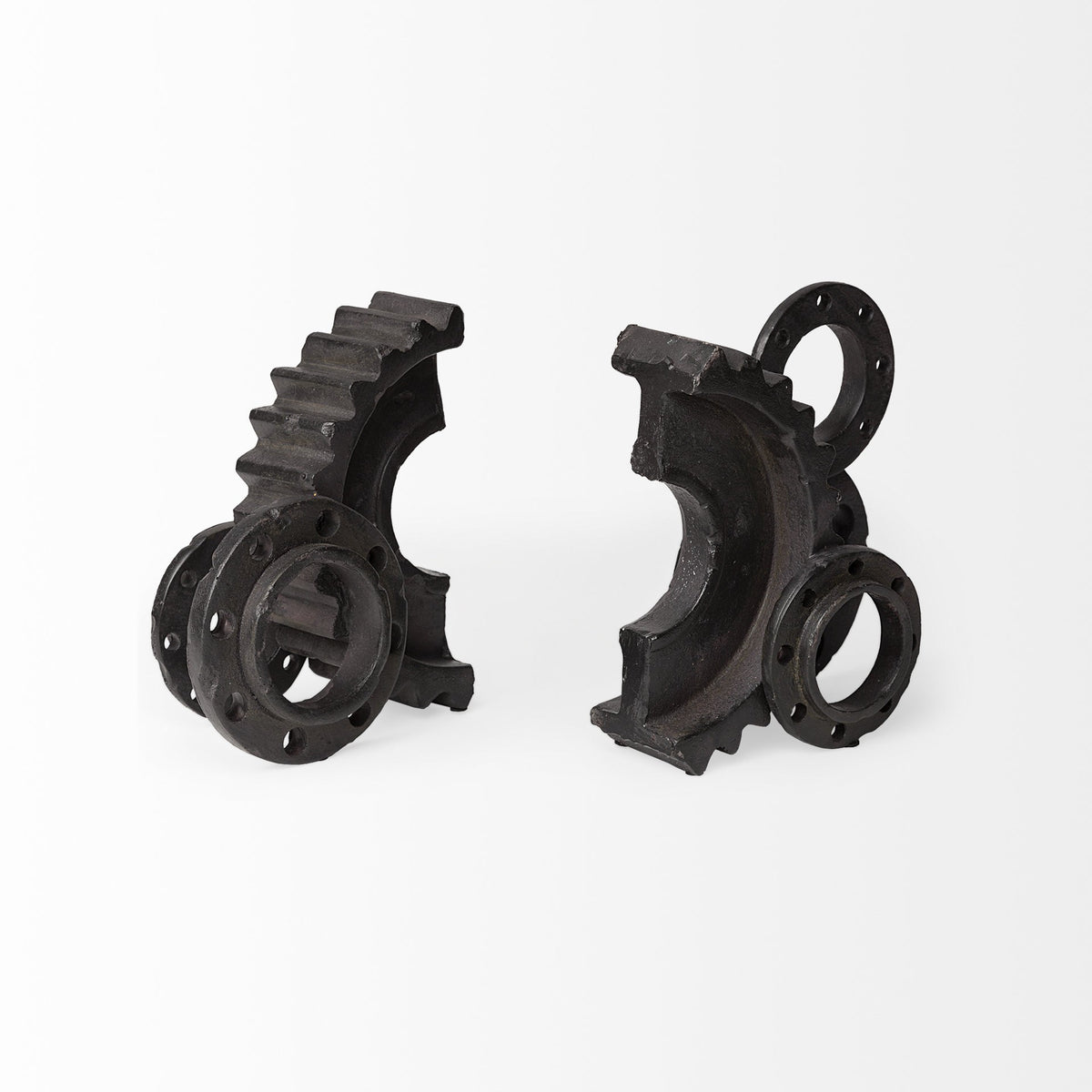 Set of Two Matte Black Industrial Cog Bookends