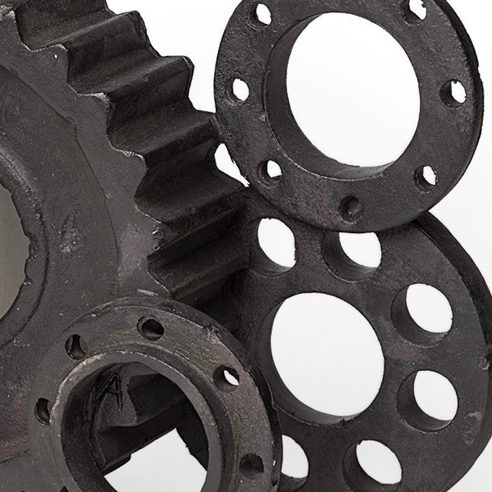 Set of Two Matte Black Industrial Cog Bookends