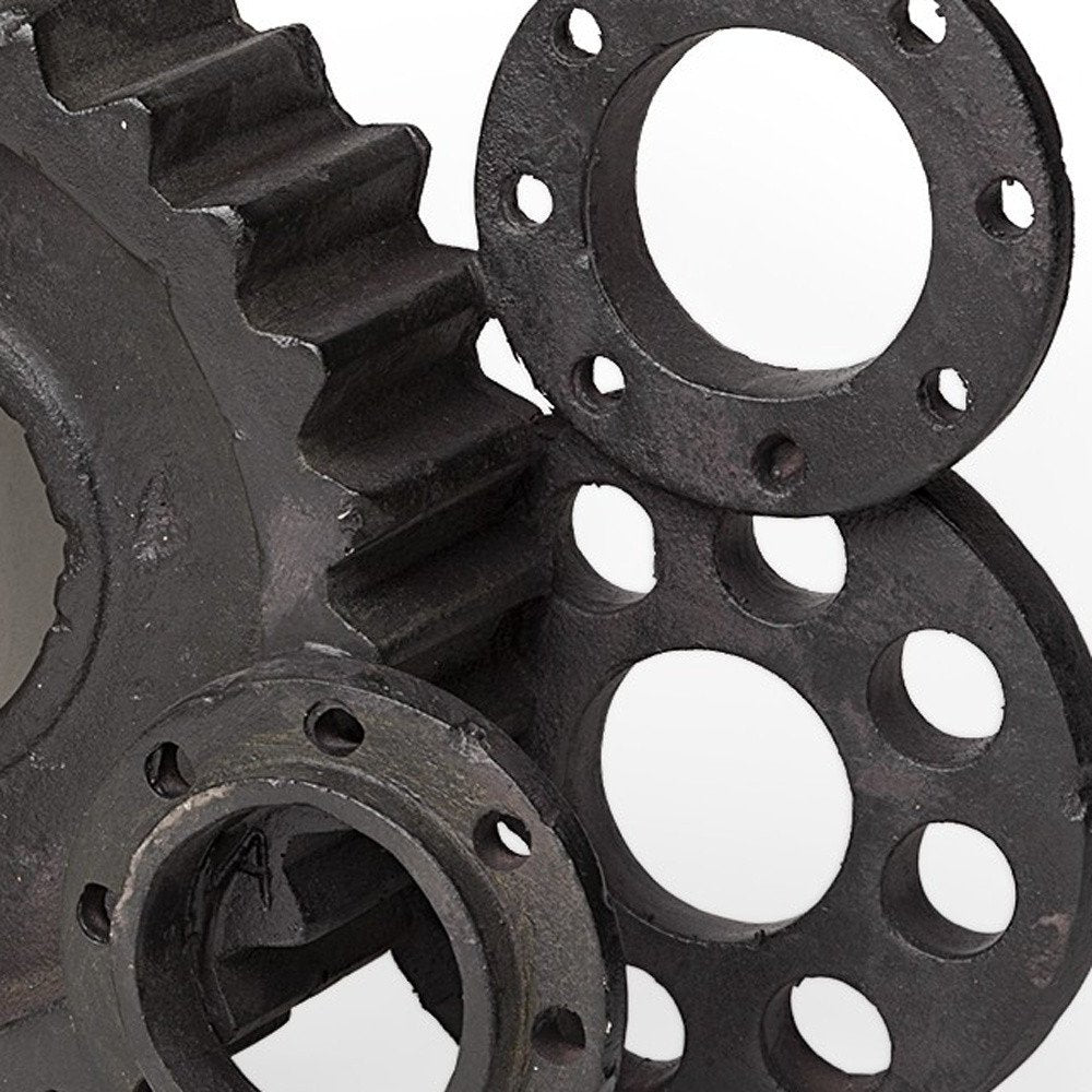 Set of Two Matte Black Industrial Cog Bookends