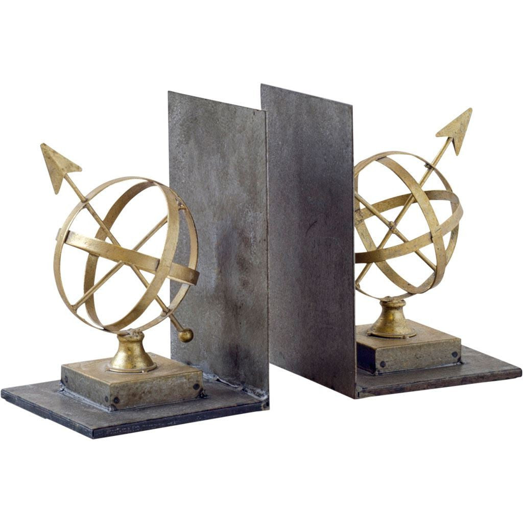 Gold Tone Metal Sphere Compass Bookends