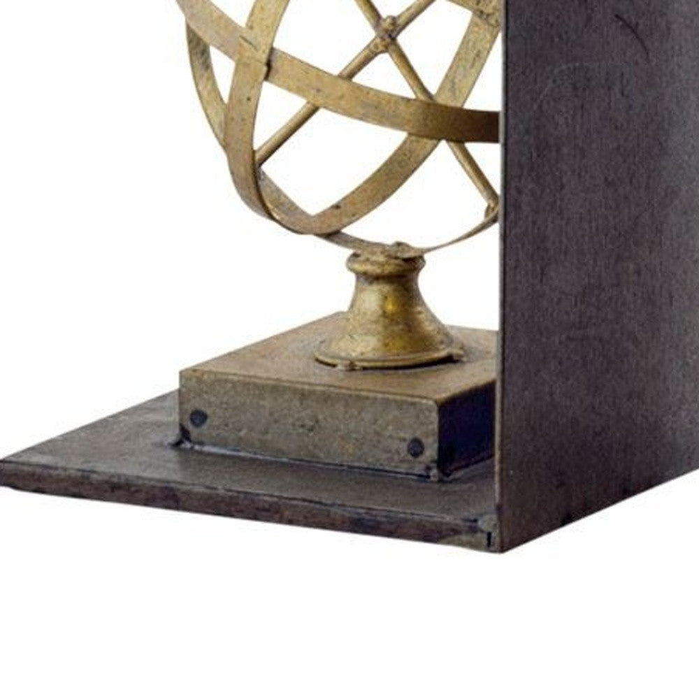 Set of Two Gold Metal Sphere Compass Decorative Bookends