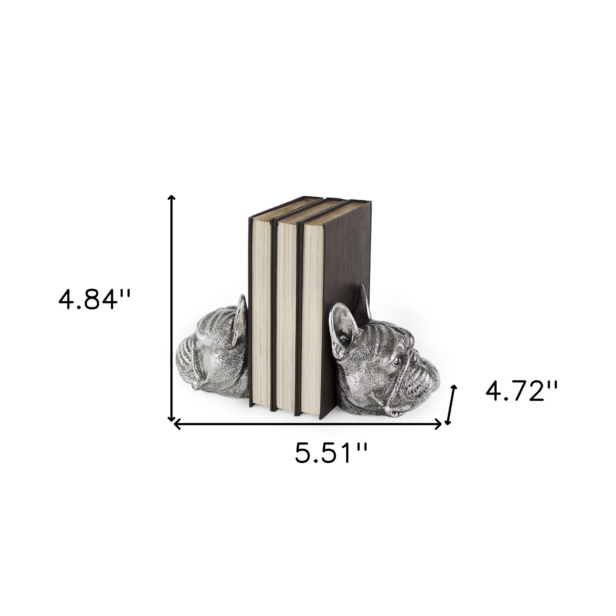 Antiqued Silver Pug Shaped Bookends