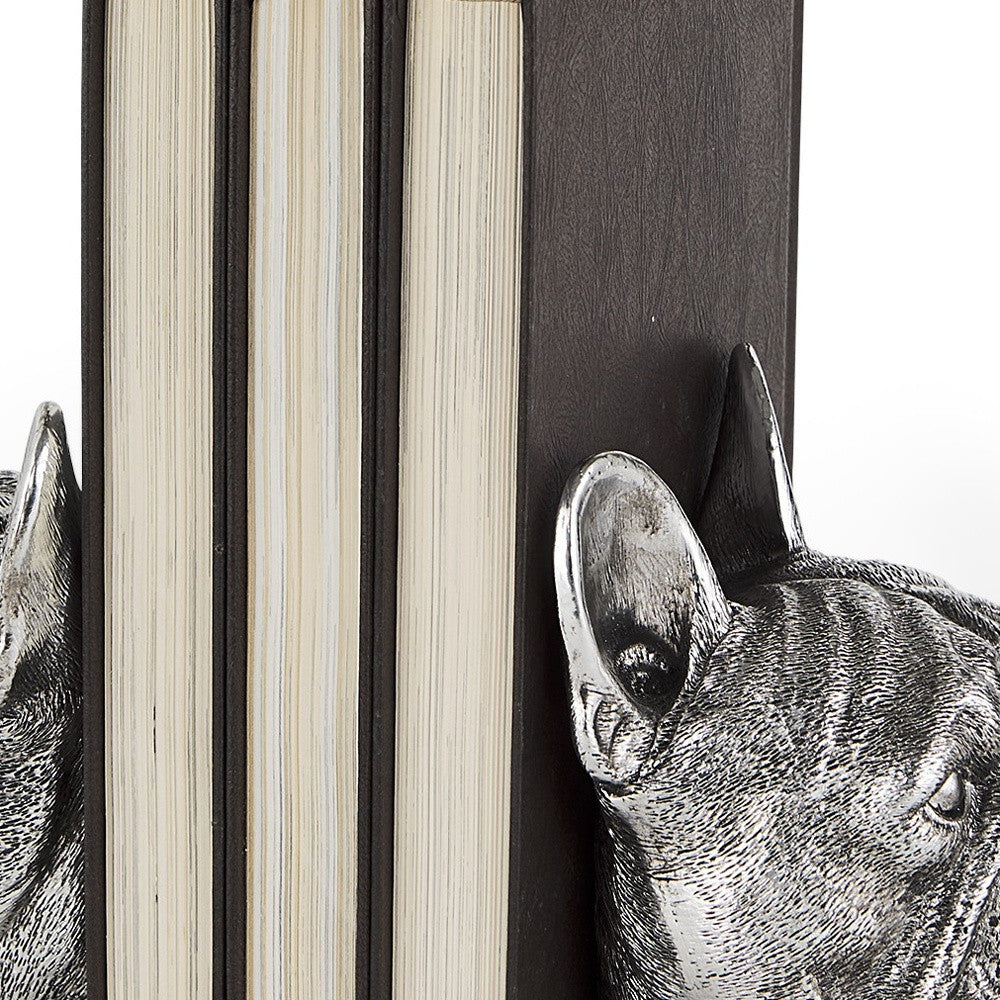 Antiqued Silver Pug Shaped Bookends