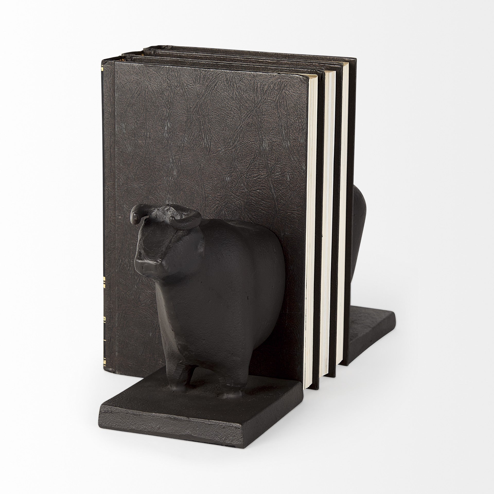 Black Cast Aluminum Bull Bookends