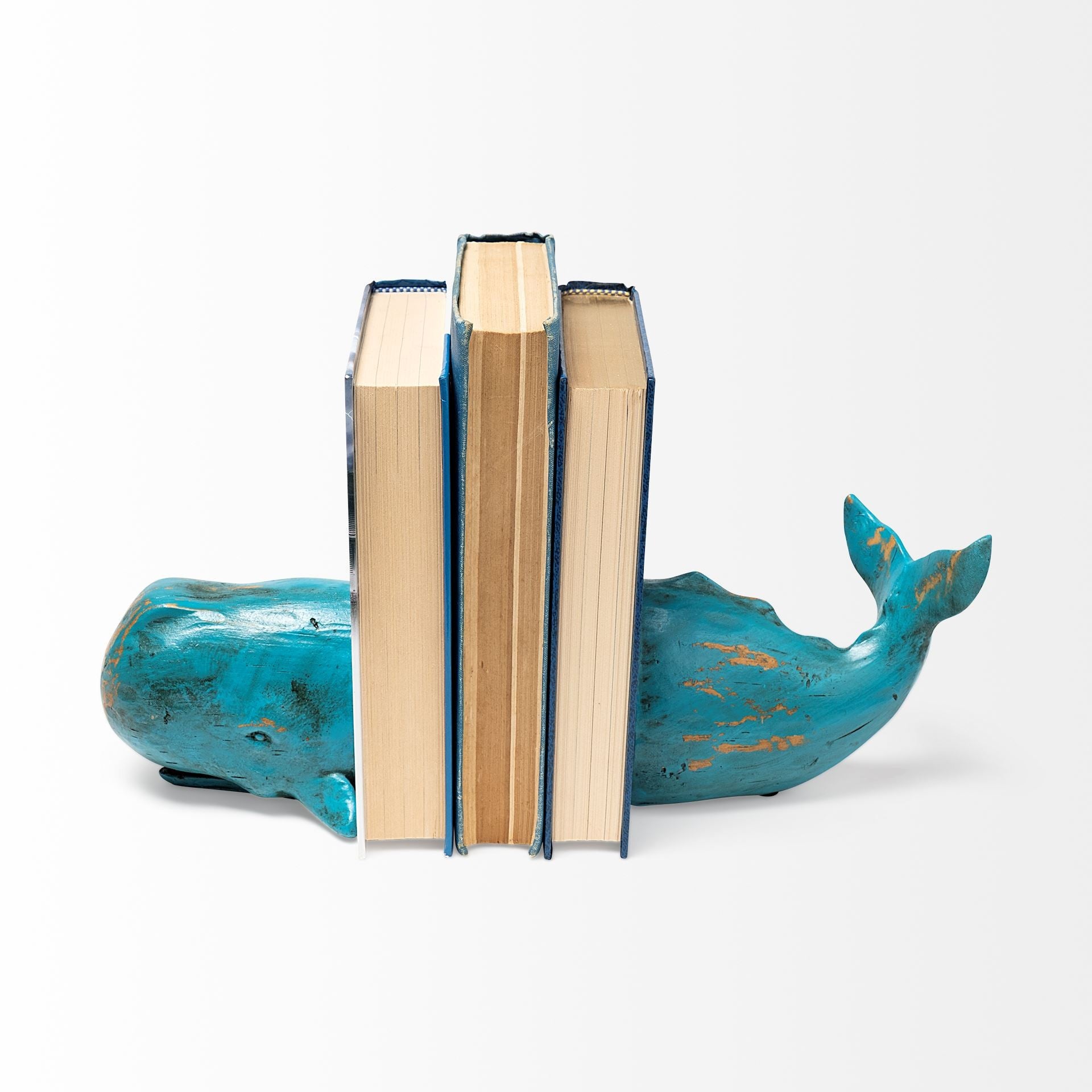 Set of Two Aqua Resin Whale Decorative Bookends