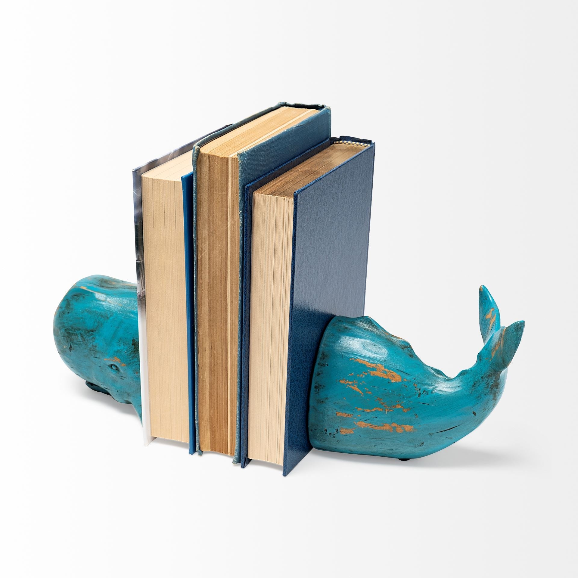 Set of Two Aqua Resin Whale Decorative Bookends