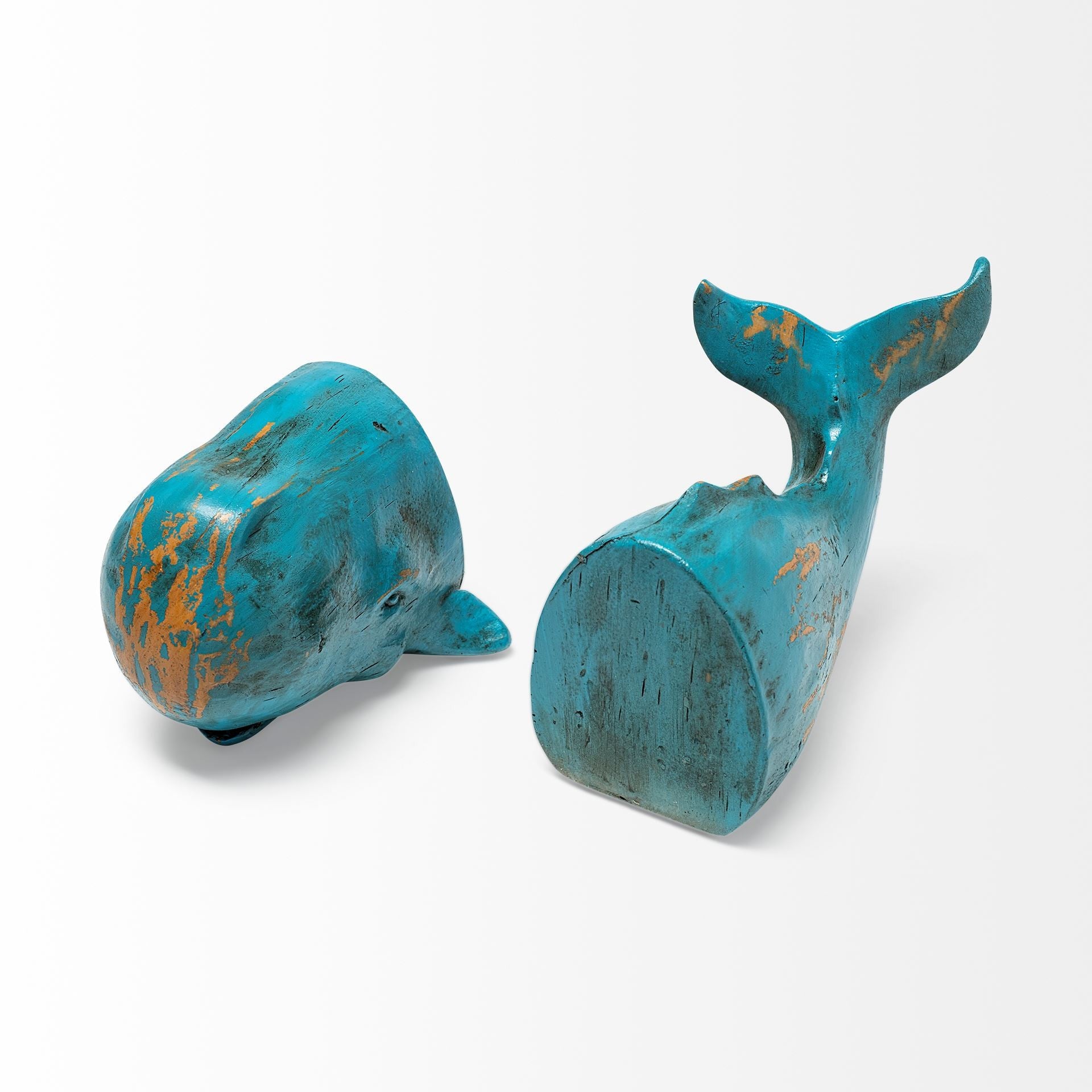 Set of Two Aqua Resin Whale Decorative Bookends