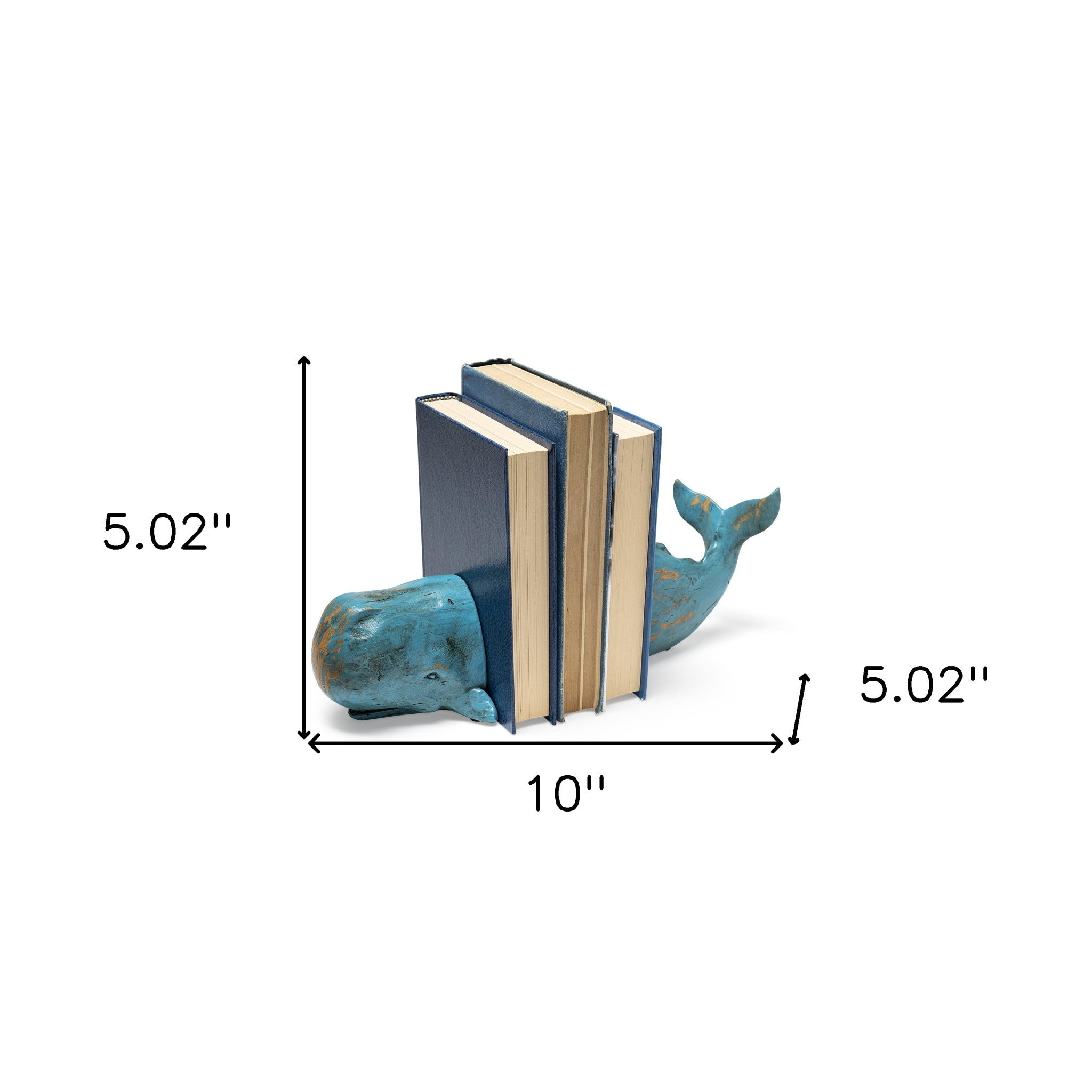 Set of Two Aqua Resin Whale Decorative Bookends