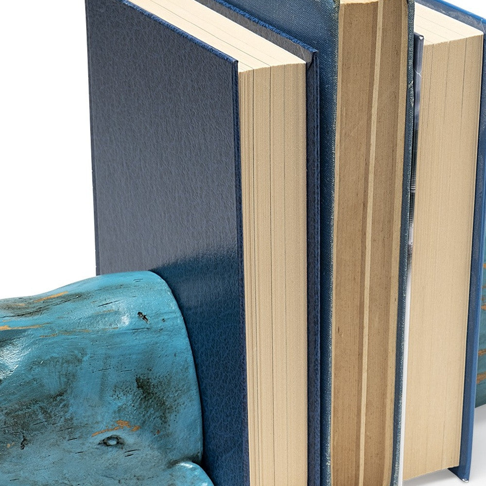 Set of Two Aqua Resin Whale Decorative Bookends