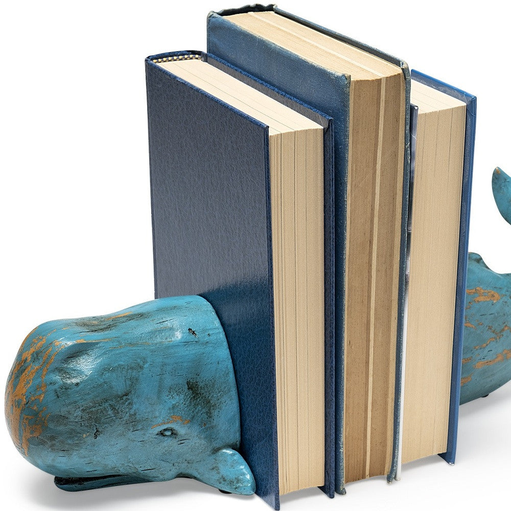 Set of Two Aqua Resin Whale Decorative Bookends