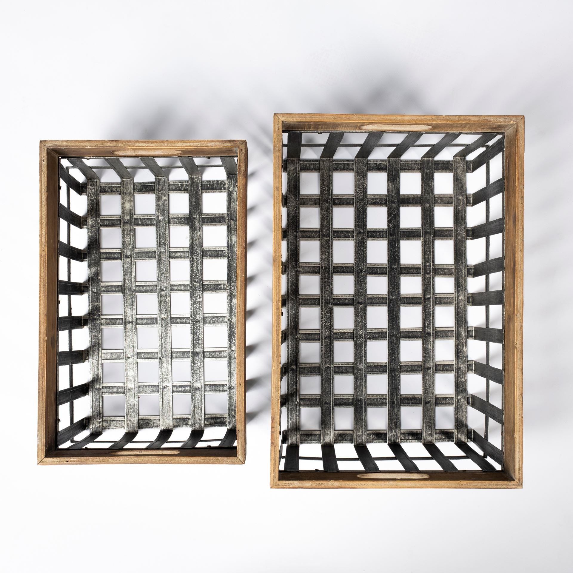 Set Of Two Wood And Metal Crate Baskets