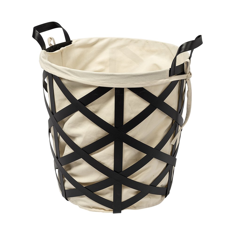 Set of Two Black And Cream Metal Basket