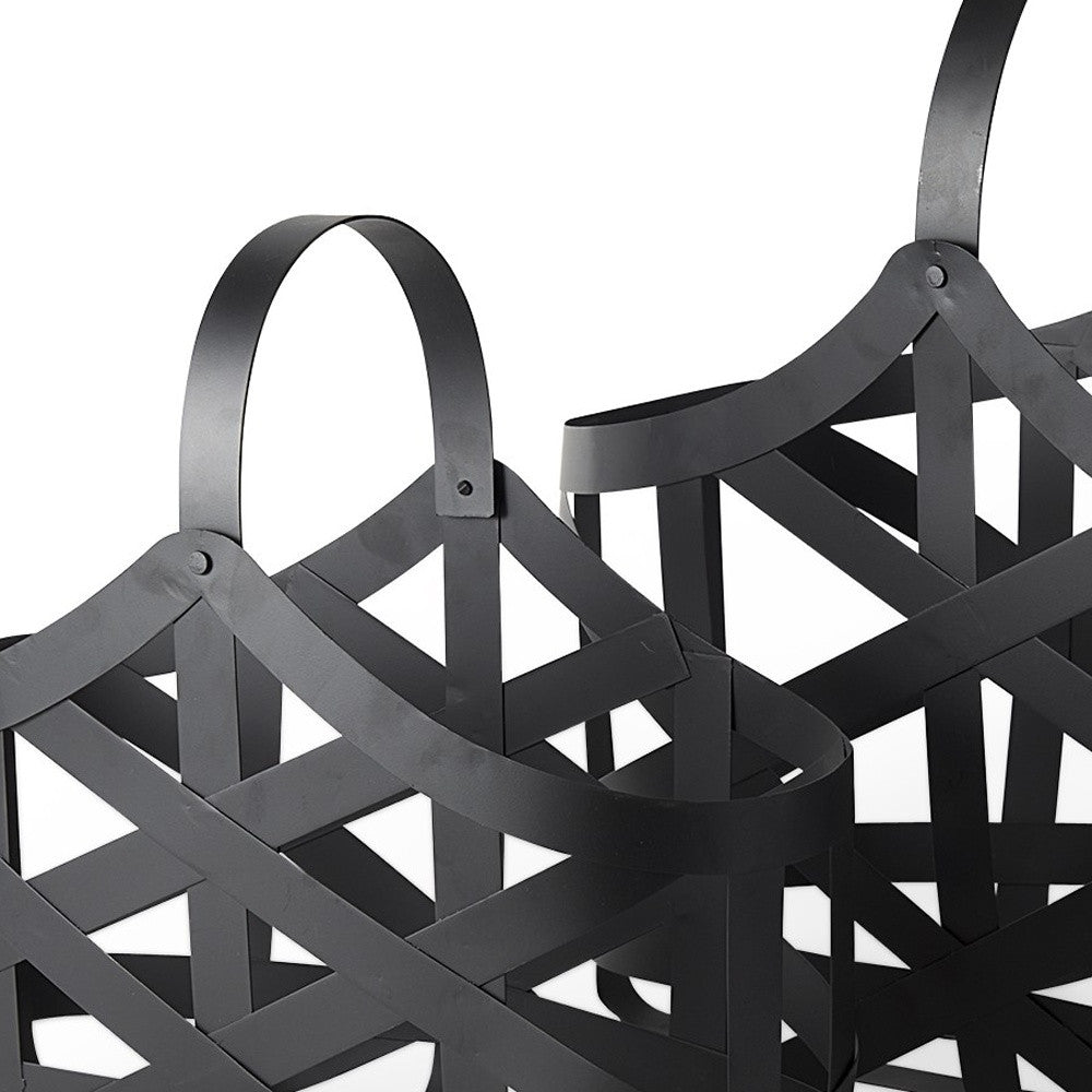 Set Of Two Black Geometric Metal Baskets