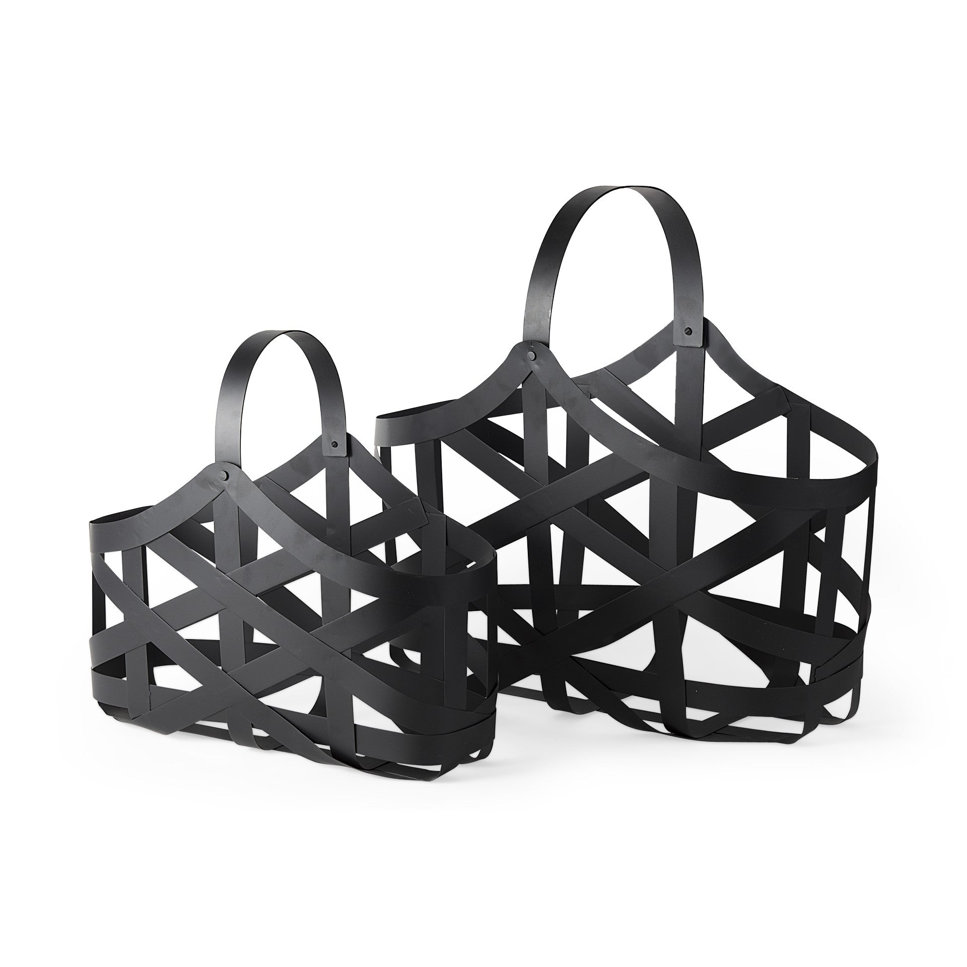 Set Of Two Black Geometric Metal Baskets
