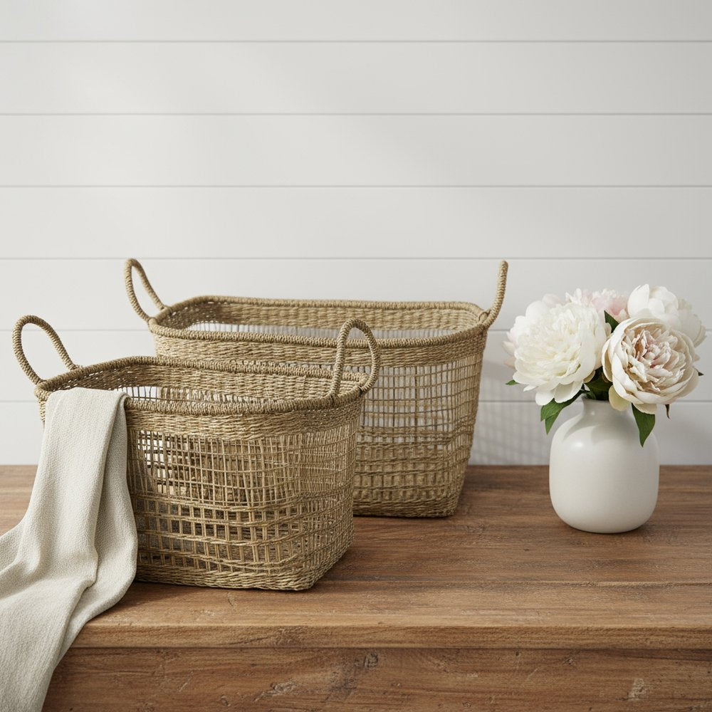 Set of Two Brown Wicker Basket