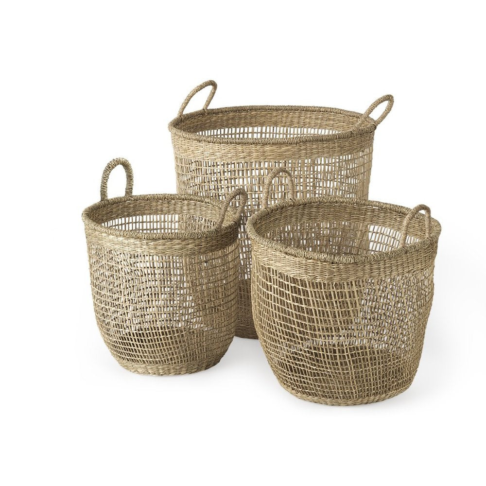Set of Three Natural Wicker Basket