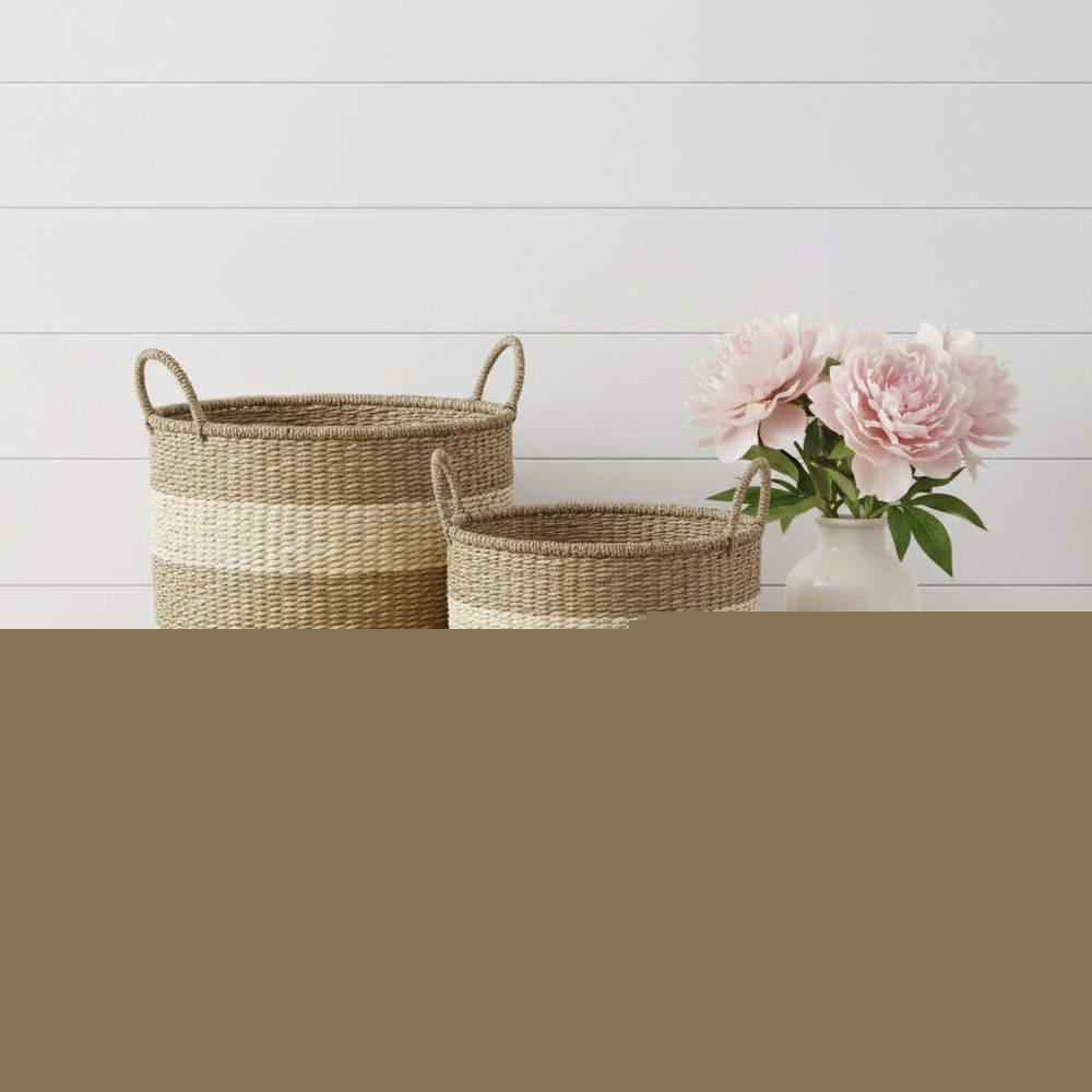 Set of Two Natural And Beige Wicker Basket