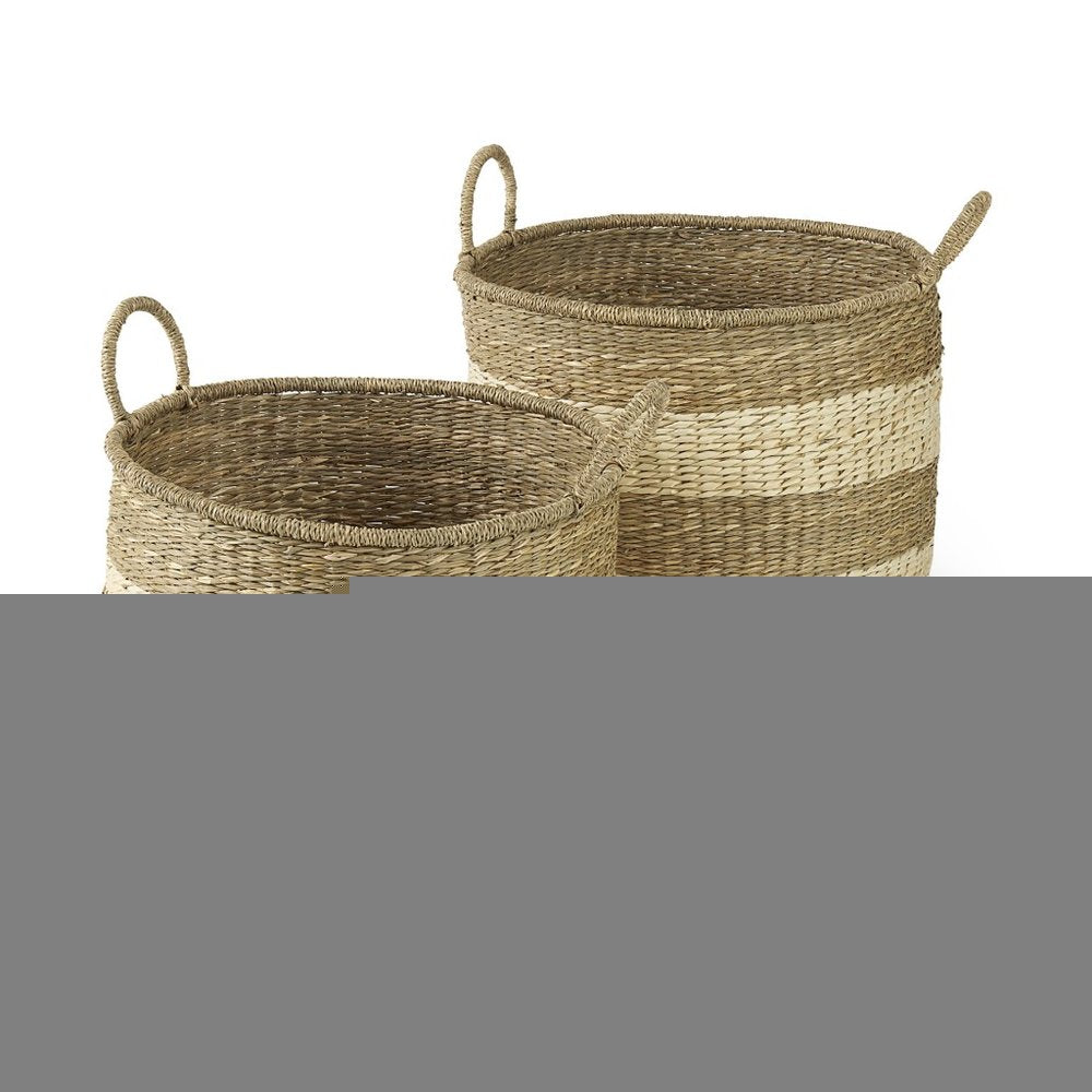 Set of Two Natural And Beige Wicker Basket