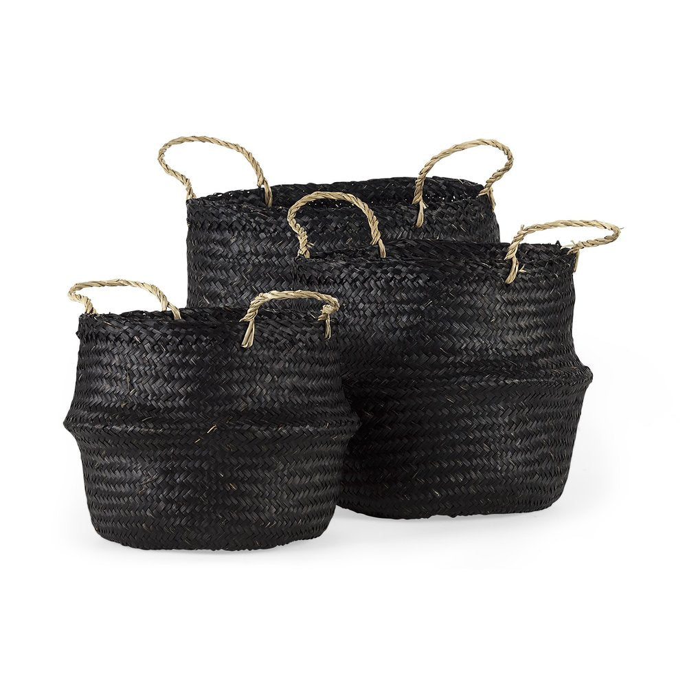 Set of Three Black Wicker Basket