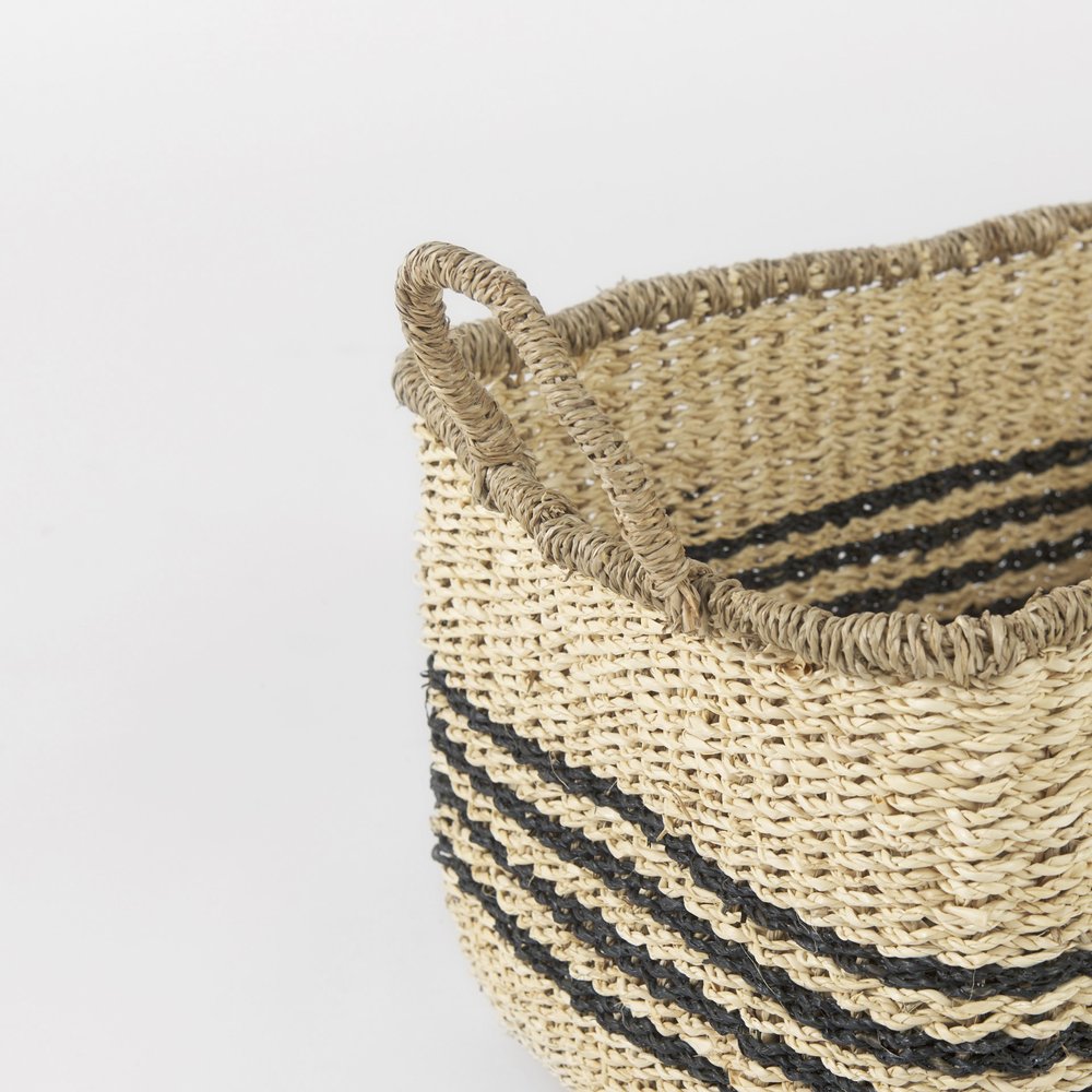 Set of Two Natural And Black Rattan Basket