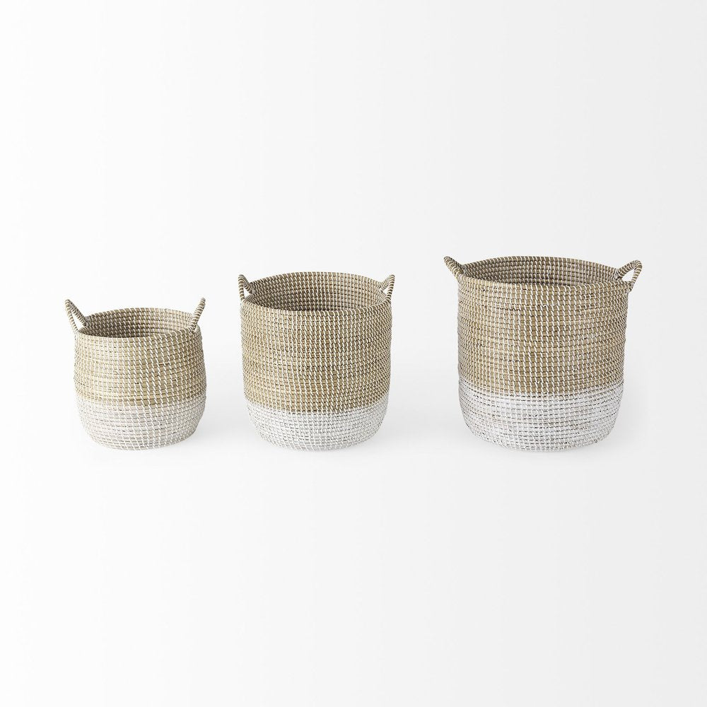 Set of Three Beige And White Wicker Desk Organizer