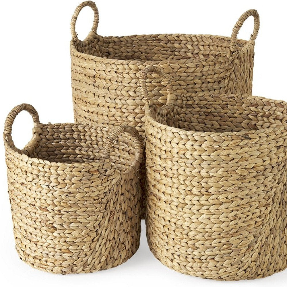 Set of Three Brown Wicker Basket