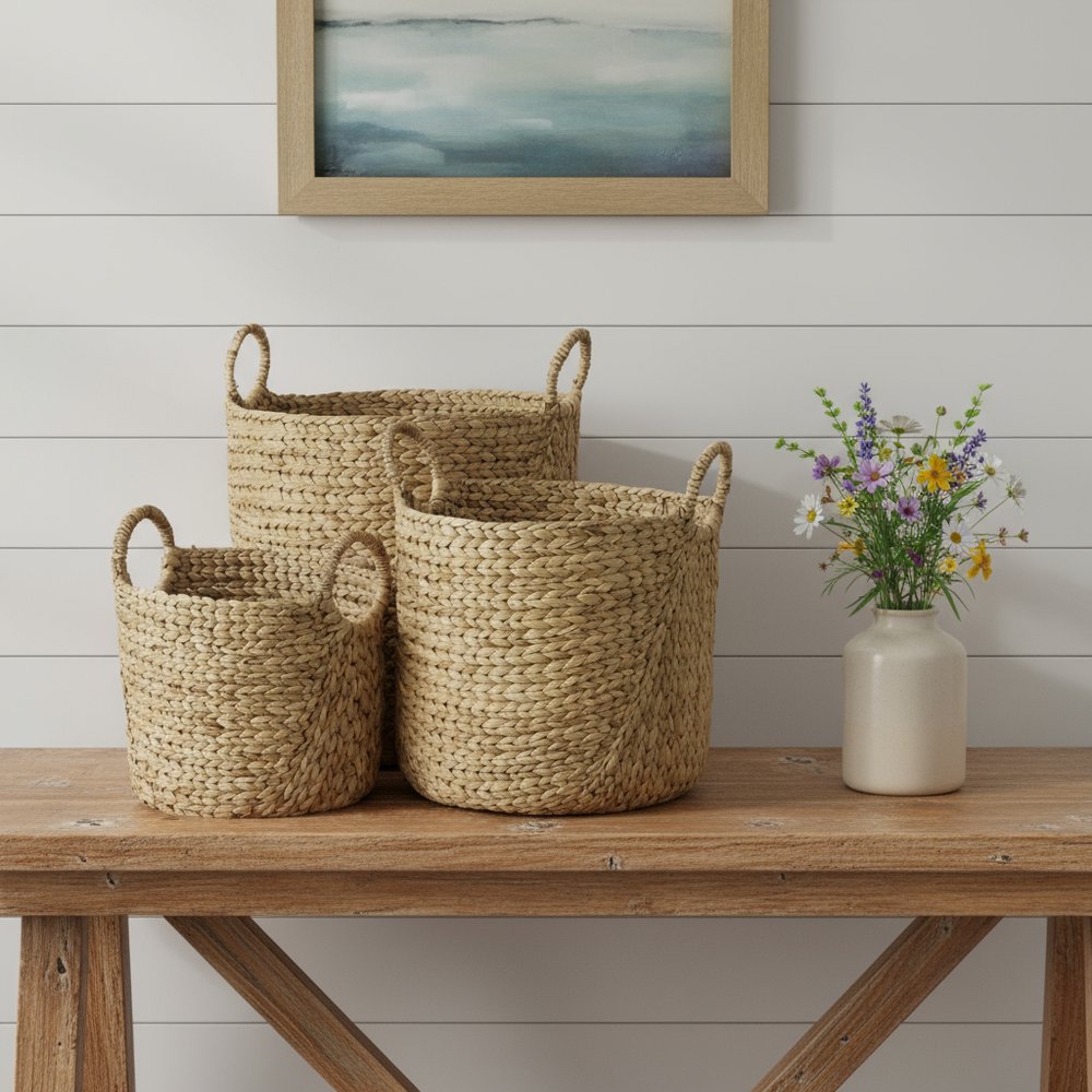Set Of Three Braided Wicker Storage Baskets