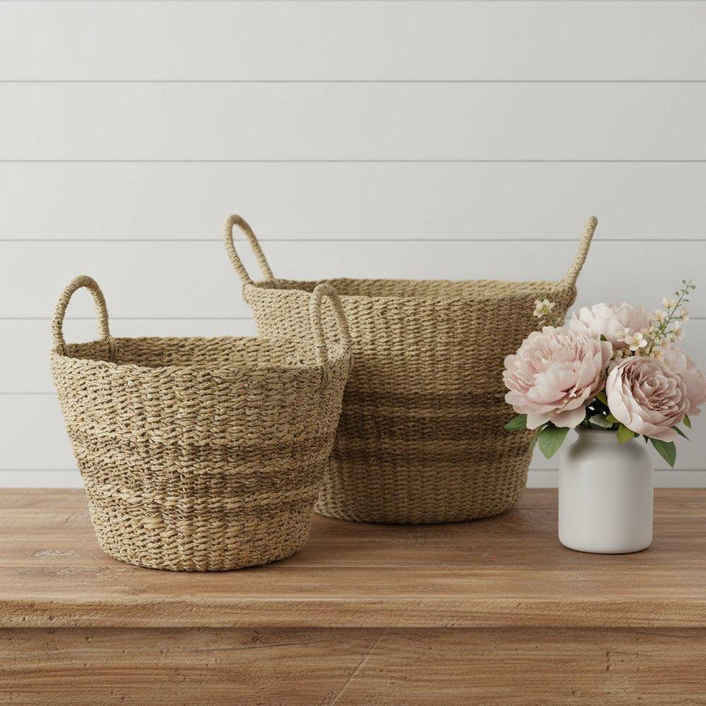 Set of Two Brown Wicker Basket