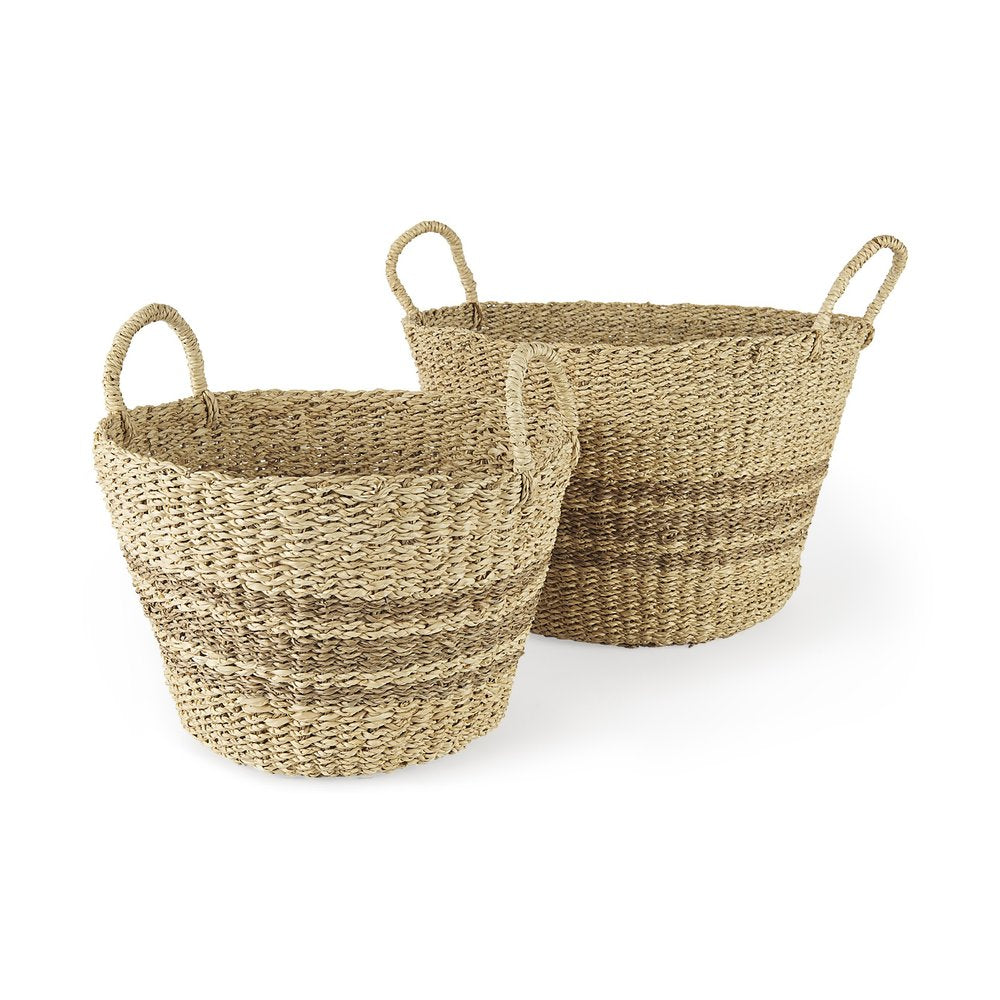 Set of Two Brown Wicker Basket