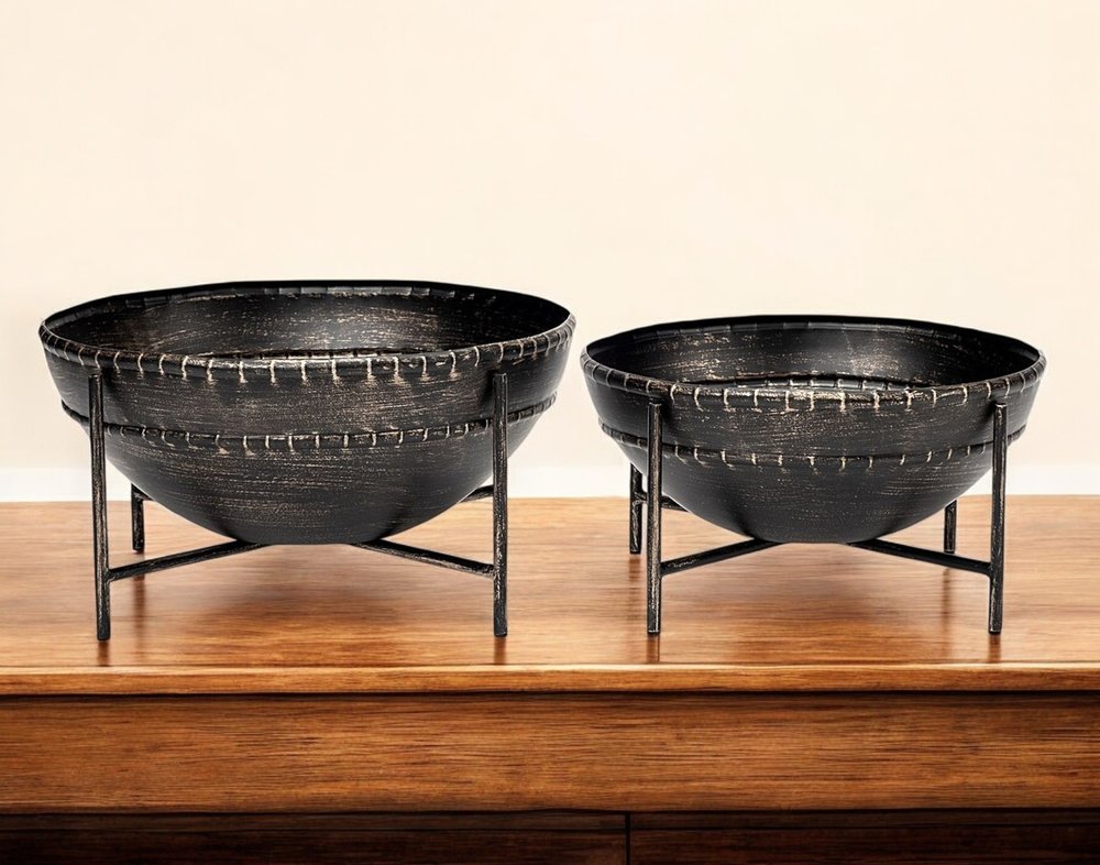 Set of Two Black Metal Decorative Bowl