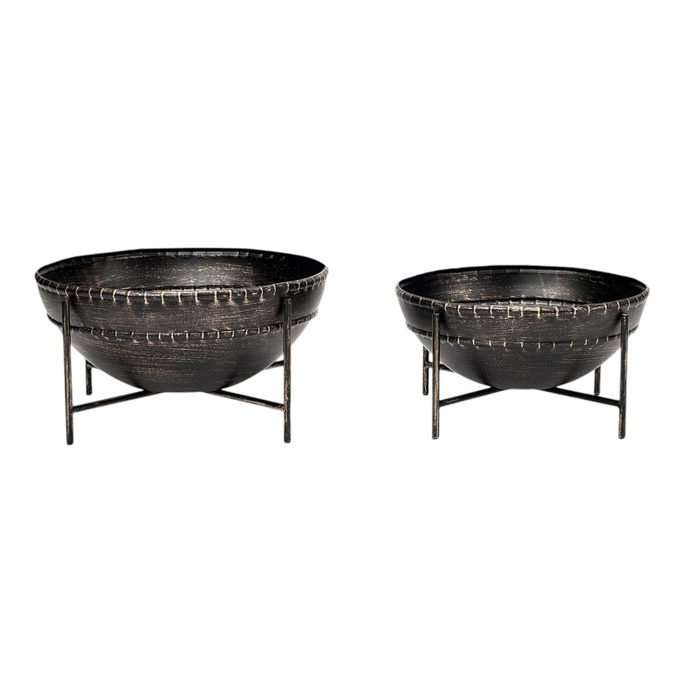 Set of Two Black Metal Decorative Bowl