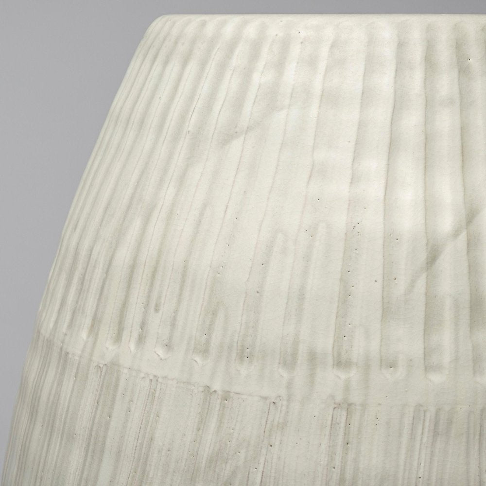 21" White Striped Ceramic Cylinder Floor Vase