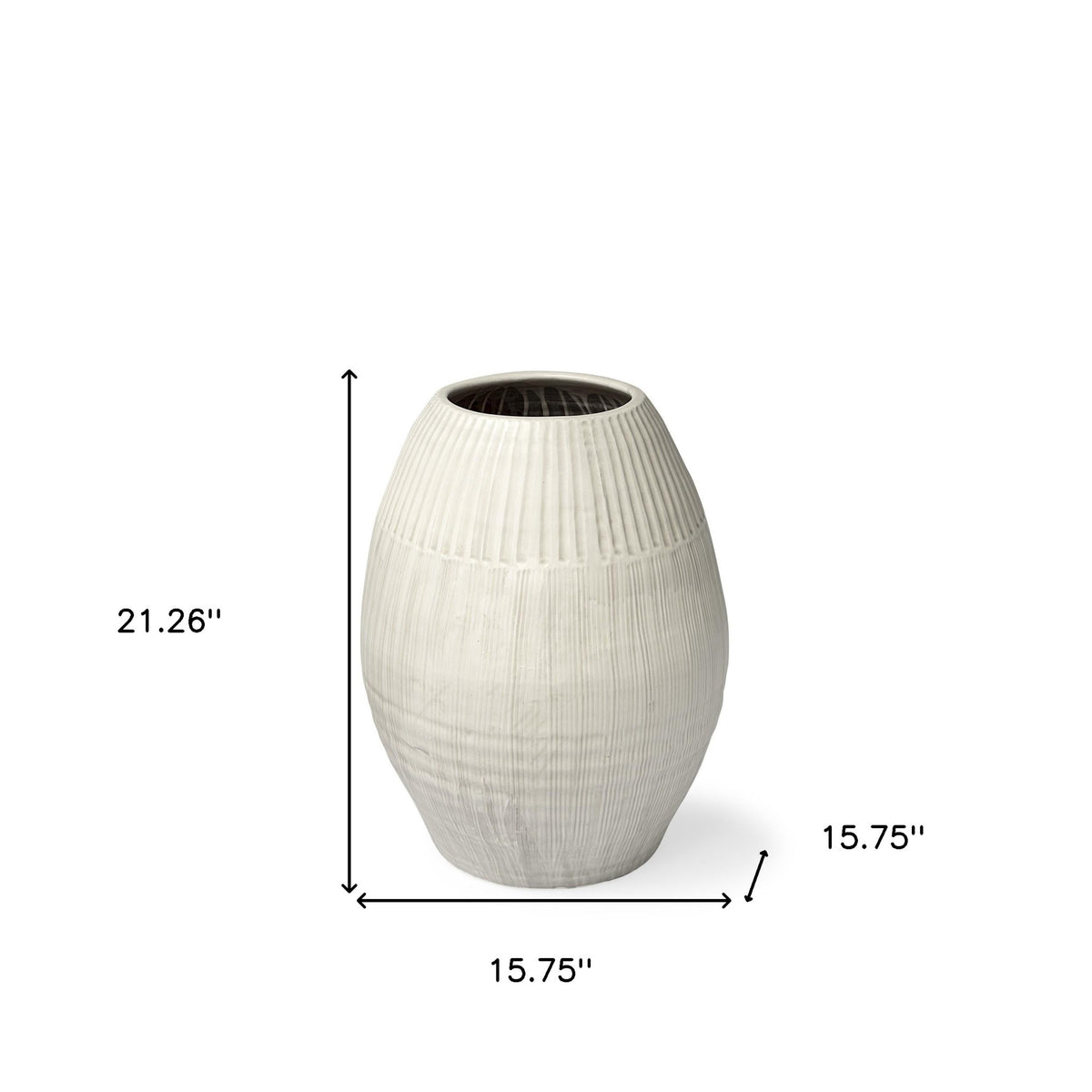 21" White Striped Ceramic Cylinder Floor Vase