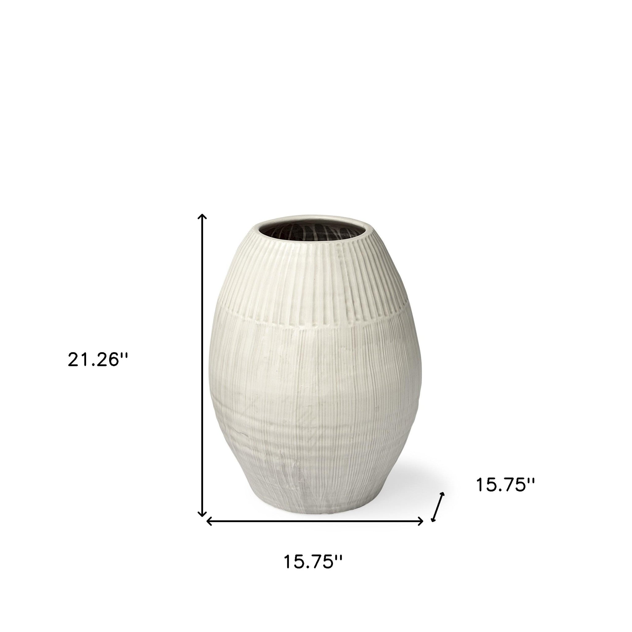 21" White Cylinder Ceramic Floor Vase