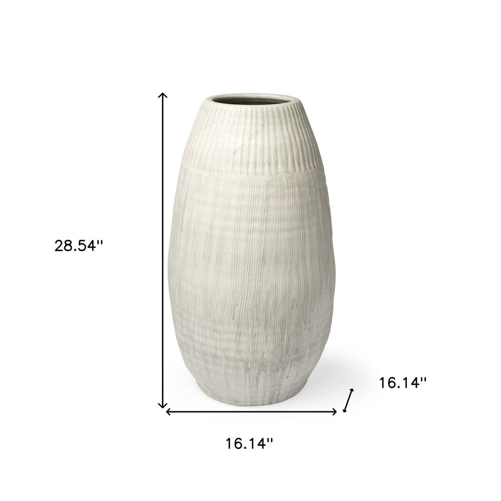 29" White Cylinder Ceramic Floor Vase