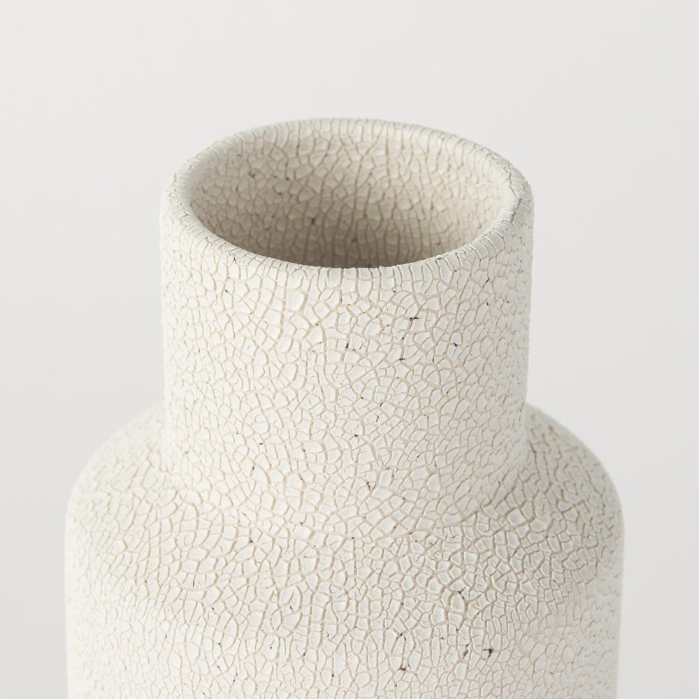 11" Beige And White Color Block Ceramic Cylinder Table Vase
