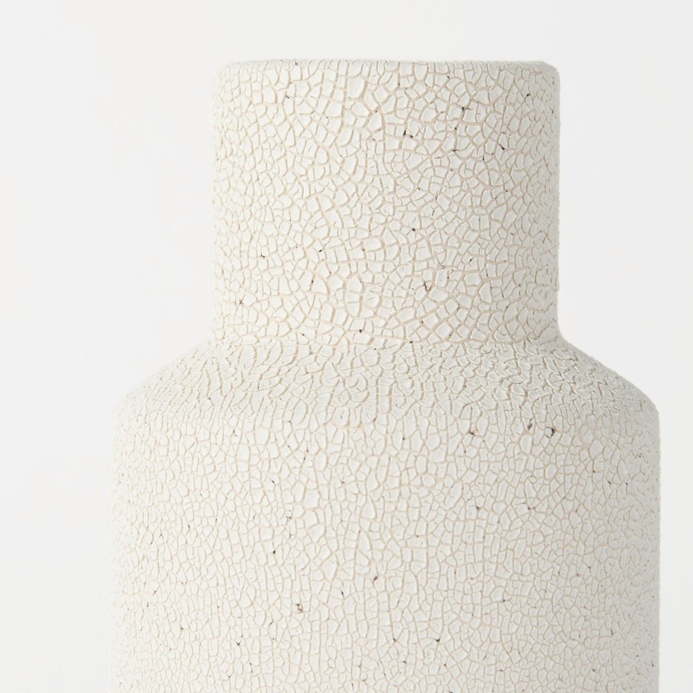 11" Beige And White Color Block Ceramic Cylinder Table Vase