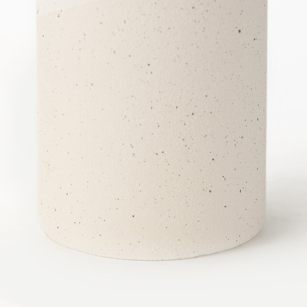 11" Beige And White Color Block Ceramic Cylinder Table Vase