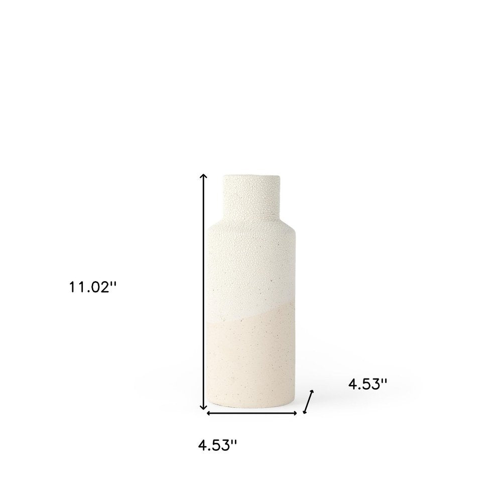 11" Beige And White Color Block Ceramic Cylinder Table Vase