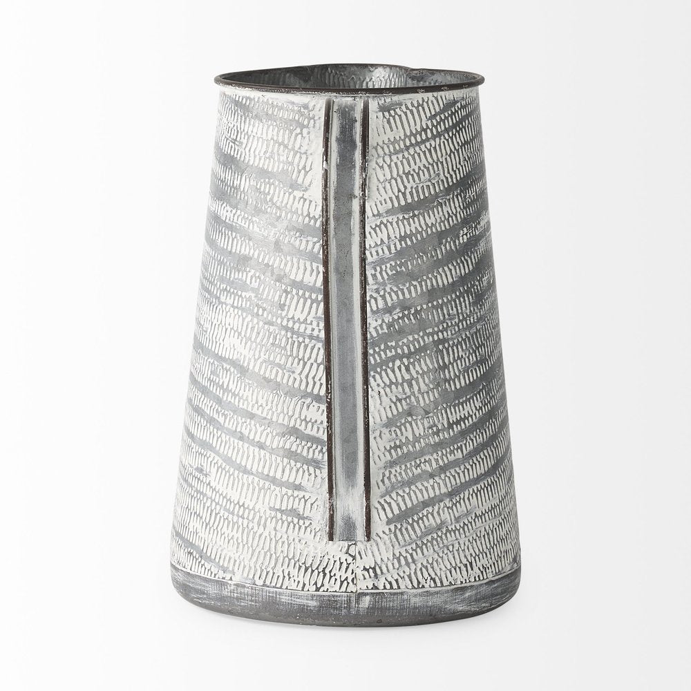 11" Gray and White Abstract Metal Jug Vase