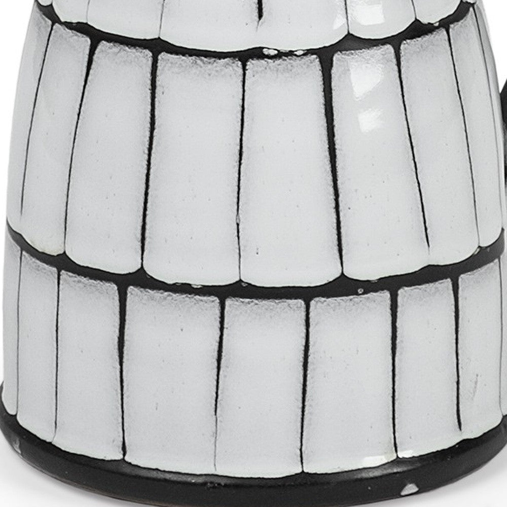 10" White And Black Artisan Glaze Ceramic Pitcher